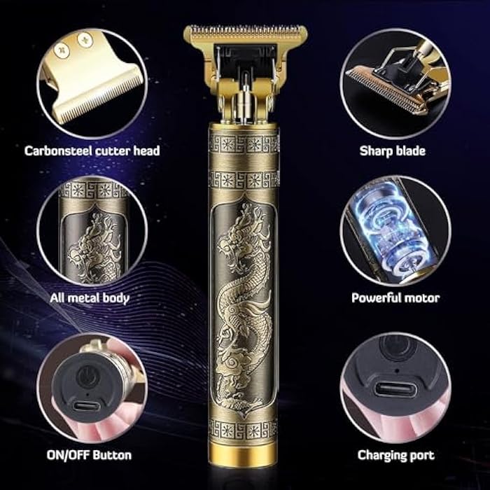 Professional Hair Clipper - Rechargeable Cordless Hair Clipper - Shipped with Type C Cable (Gold - Dragon) - Image 2